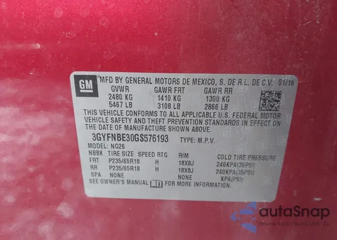 2016 Cadillac Srx Luxury Collection from USA, damaged, VIN 3GYFNBE30GS576193